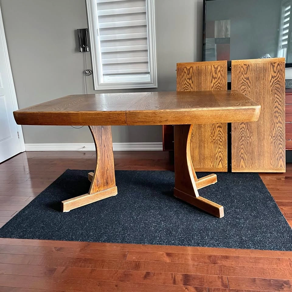 Vintage Solid Oak Dining Table with 2 Extension Leaves