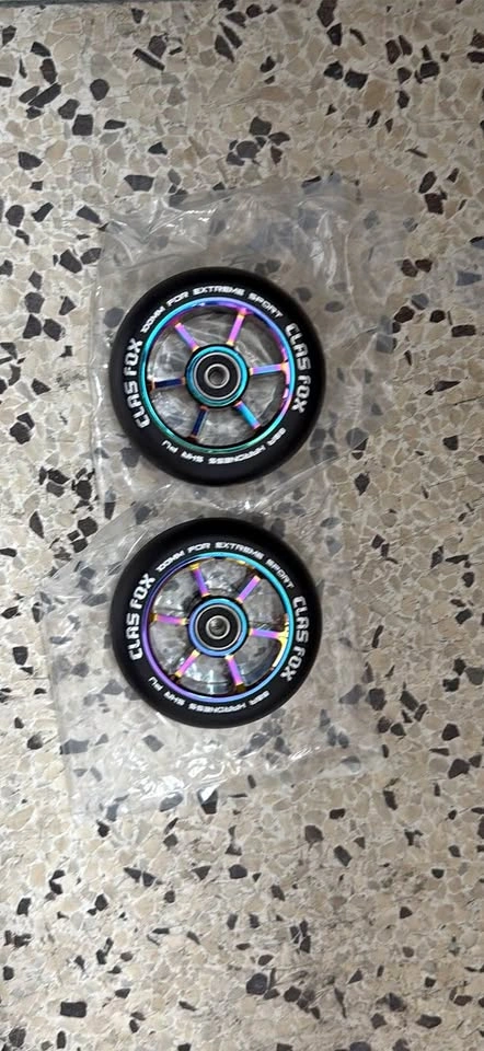 CLAS FOX 100mm Pro Stunt Scooter Wheels (Black PU with Rainbow C