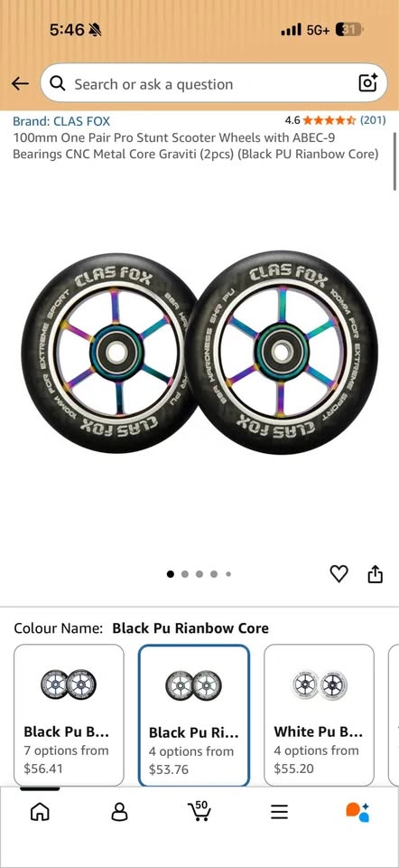 CLAS FOX 100mm Pro Stunt Scooter Wheels (Black PU with Rainbow C - photo 3