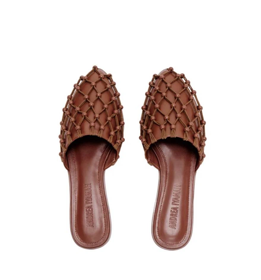 New Andrea Iyamah Brown Beaded Woven Mules Slip Ons - photo 2