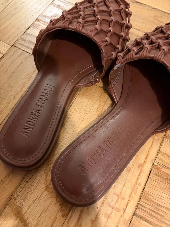 New Andrea Iyamah Brown Beaded Woven Mules Slip Ons - photo 5