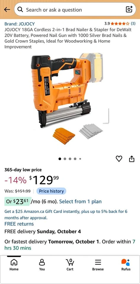 JOJOCY 18GA Cordless 2-in-1 Brad Nailer & Stapler for DeWalt 20V