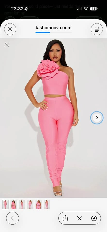 Fashion Nova Pink One Shoulder Flower Two Piece Set