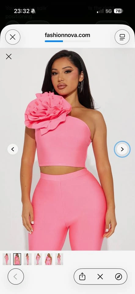 Fashion Nova Pink One Shoulder Flower Two Piece Set - photo 2
