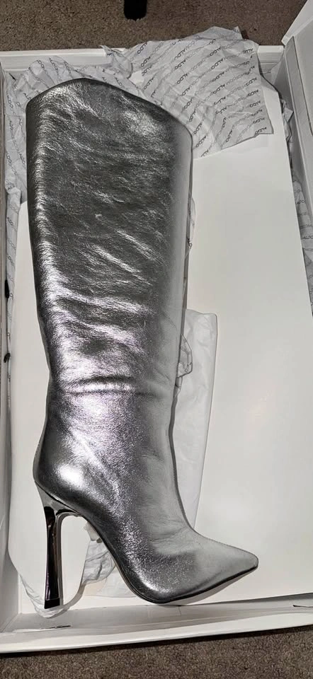 Aldo Devondra Silver Metallic Knee-High Boots