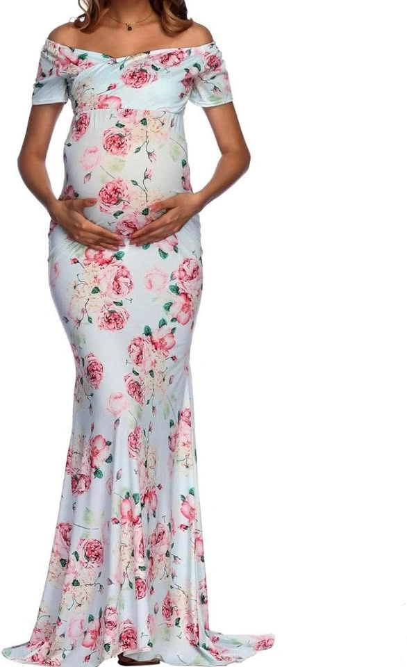 Floral Maxi Dress – Light Blue & Pink Roses – Size M - photo 3
