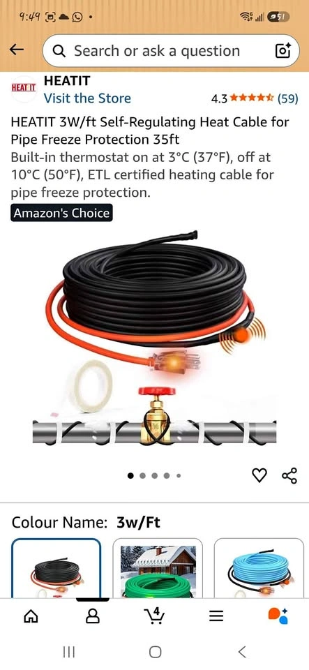 35ft Self-Regulating Heat Cable