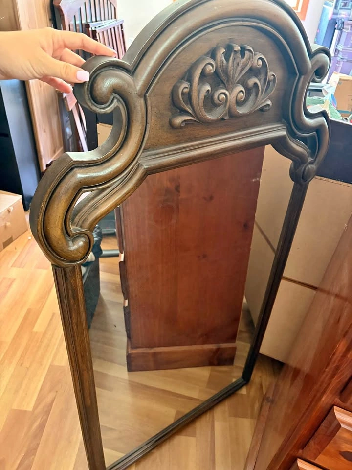 Vintage Ornate Wall Mirror – Solid Wood Frame
