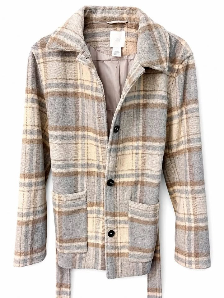 H&M Plaid Belted Jacket/Shacket – Size S