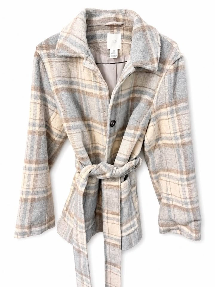 H&M Plaid Belted Jacket/Shacket – Size S - photo 2