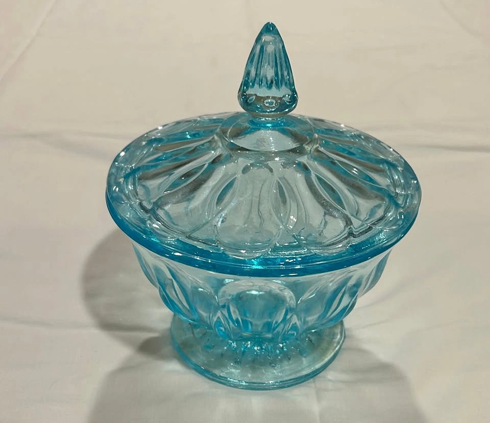 Anchor Hocking Fairfield Pattern Lidded Candy Dish - light blue