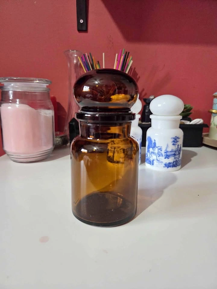Antique Belgium Amber Glass Apothecary Jar