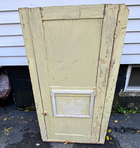 Antique Wood Freestanding Yellow Cabinet, Left-Hinged Raised Doo
