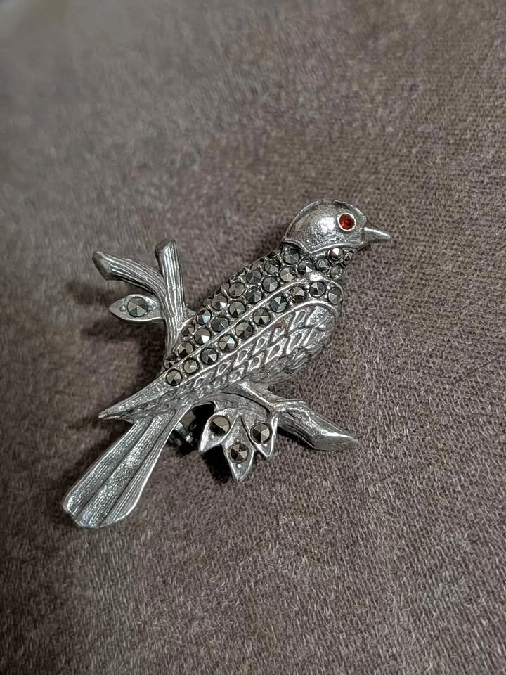 Vintage Bird Brooch with Red Eye