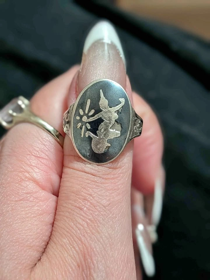 Vintage Thai Niello Silver Mekhala Goddess Ring