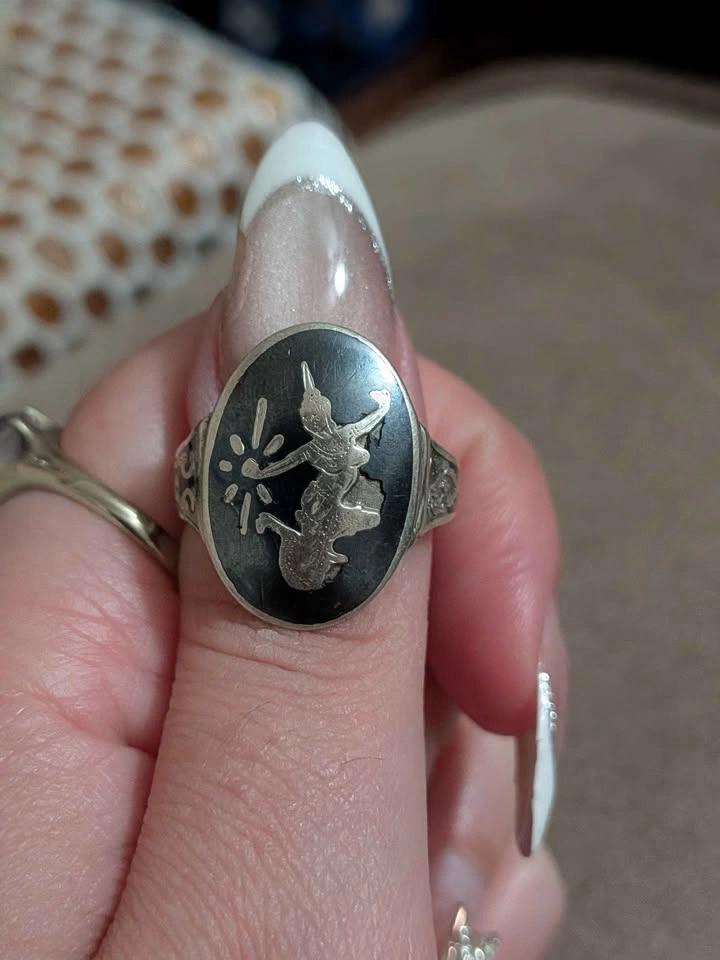 Vintage Thai Niello Silver Mekhala Goddess Ring - photo 2