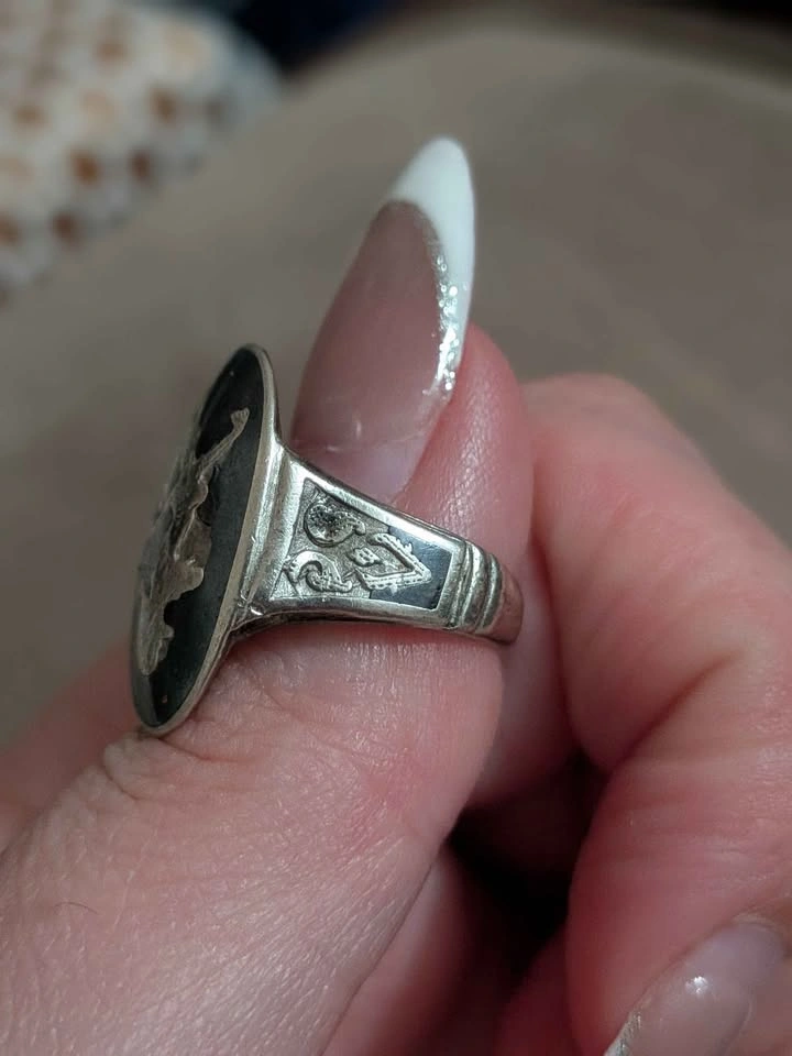 Vintage Thai Niello Silver Mekhala Goddess Ring - photo 3