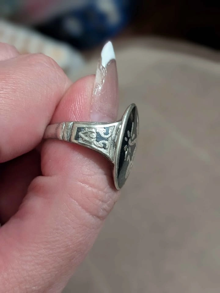 Vintage Thai Niello Silver Mekhala Goddess Ring - photo 4