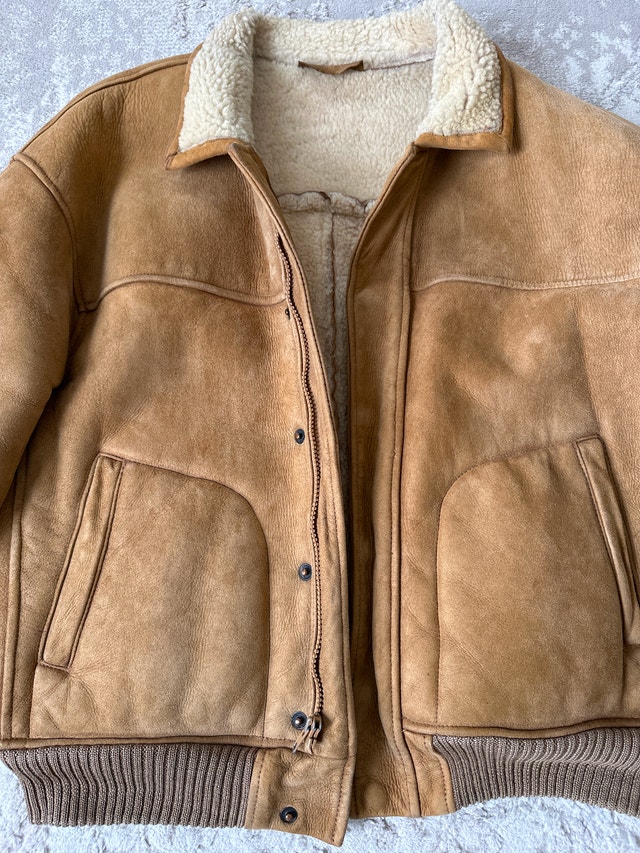 Vintage men’s suede shearling bomber jacket, Size M. - photo 2
