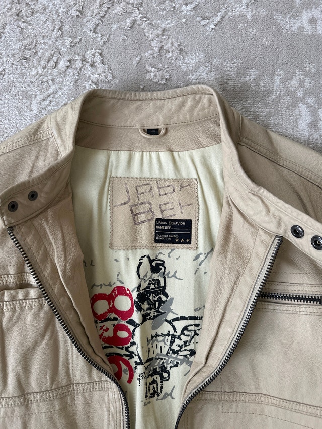 Cream leather cafe racer/moto jacket. Men’s, Size LG. - photo 2
