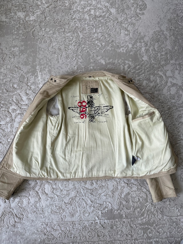 Cream leather cafe racer/moto jacket. Men’s, Size LG. - photo 3