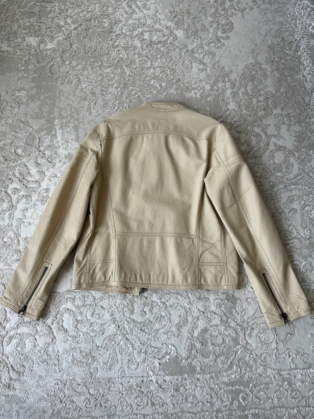 Cream leather cafe racer/moto jacket. Men’s, Size LG. - photo 5