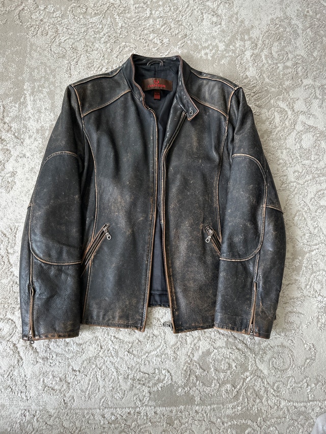 Vintage Danier distressed leather cafe-racer/moto jacket Size XL - photo 2