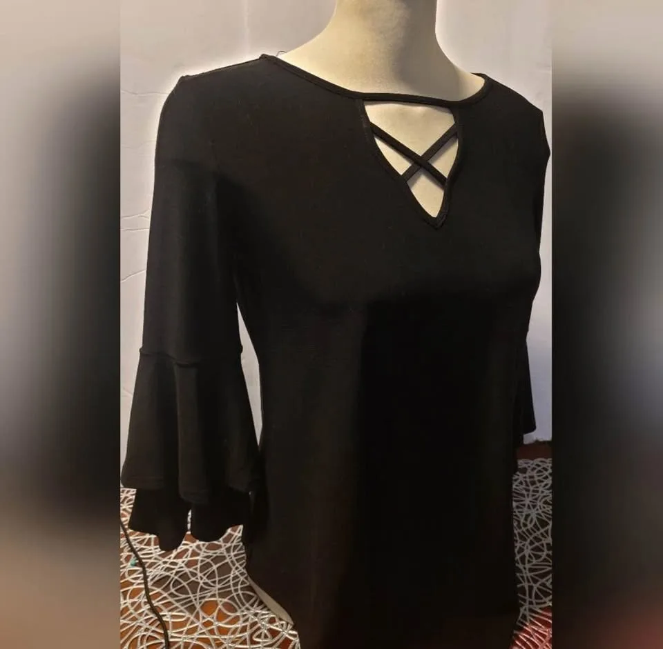 Joseph Ribkoff Belle Sleeve Tunic Black Top Woman Size 6 image indicator(2)