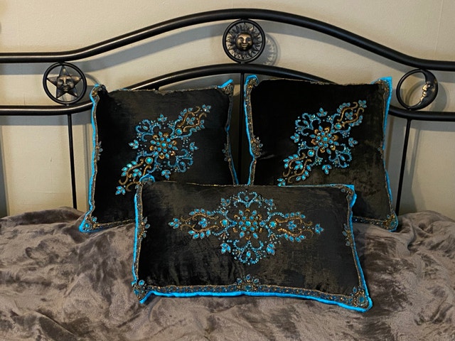 Velvet Decorative Pillows with Jewel Embellishments