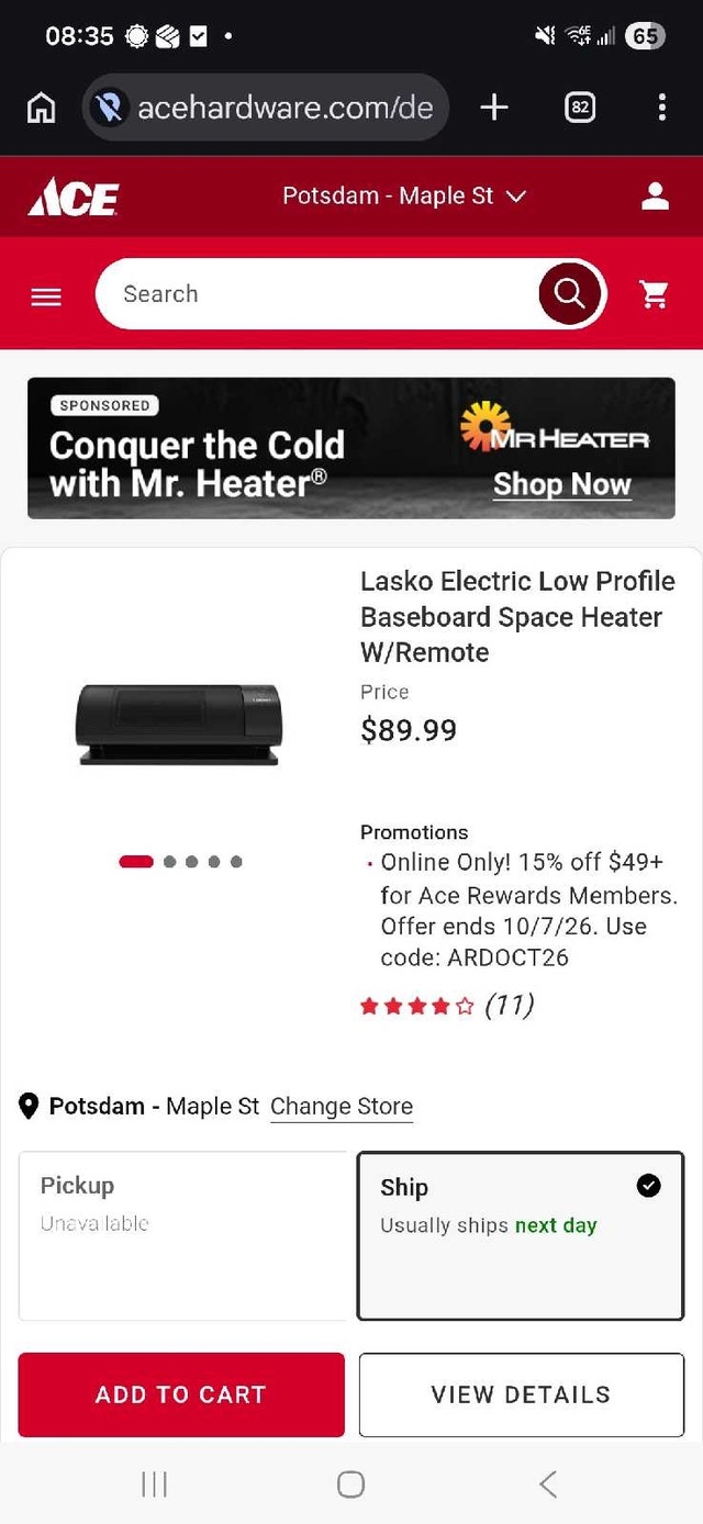 Lasko Electric Low Profile Baseboard Space Heater - photo 2