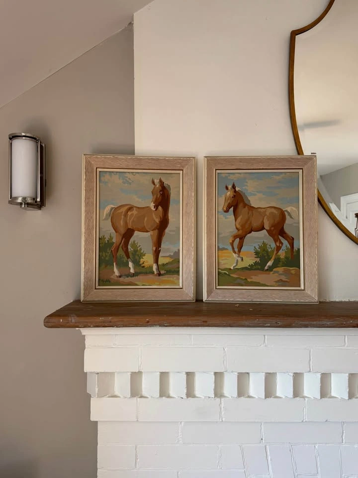 Vintage Horse Paint by Number Paintings – Matching Framed Pair |