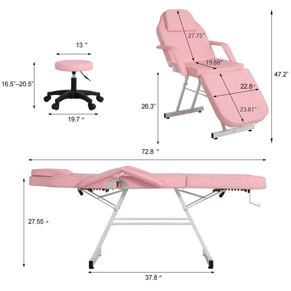 3-Section Adjustable Tattoo Salon Massage Chair with Stool - photo 2