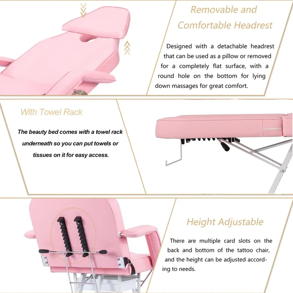 3-Section Adjustable Tattoo Salon Massage Chair with Stool - photo 4
