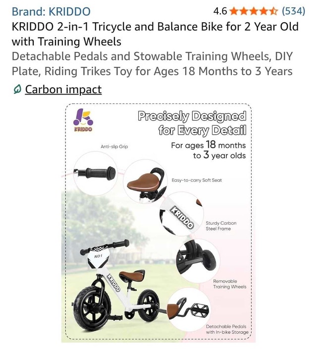 Kriddo 2-in-1 Tricycle and Balance Bike - photo 2