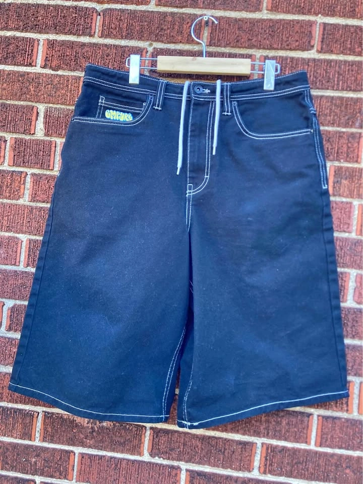 Empyre “Fire Hydrant” Denim Shorts 32 Black Baggy Skateboard