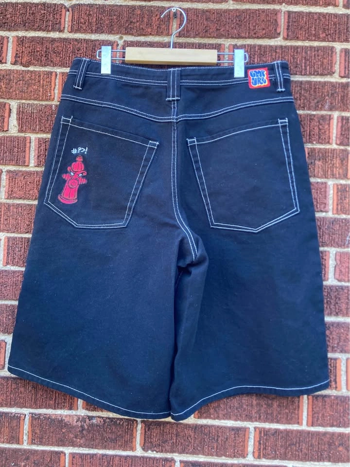 Empyre “Fire Hydrant” Denim Shorts 32 Black Baggy Skateboard - photo 2