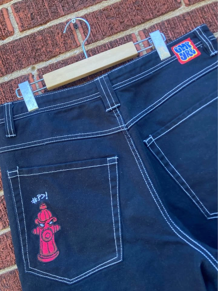 Empyre “Fire Hydrant” Denim Shorts 32 Black Baggy Skateboard - photo 3