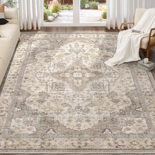EIEIHOUSE 10x14 Washable Vintage Area Rug – Brown/Multi (New)