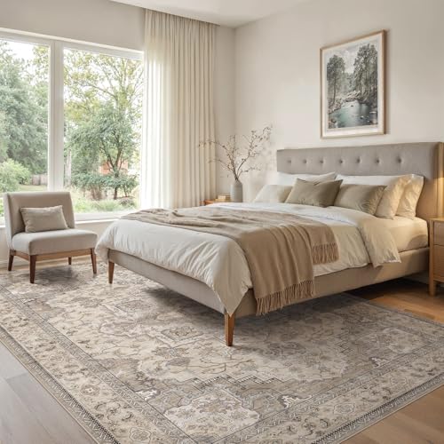 EIEIHOUSE 10x14 Washable Vintage Area Rug – Brown/Multi (New) - photo 3
