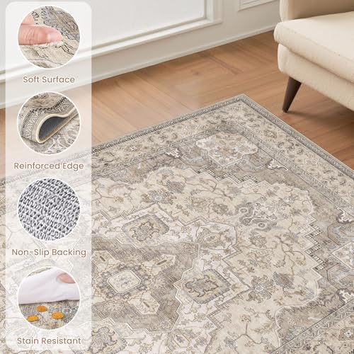 EIEIHOUSE 10x14 Washable Vintage Area Rug – Brown/Multi (New) - photo 5