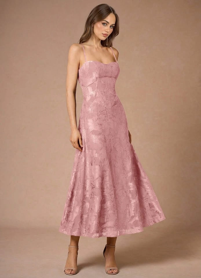Hollis Coral Pink Lace Back Midi Dress