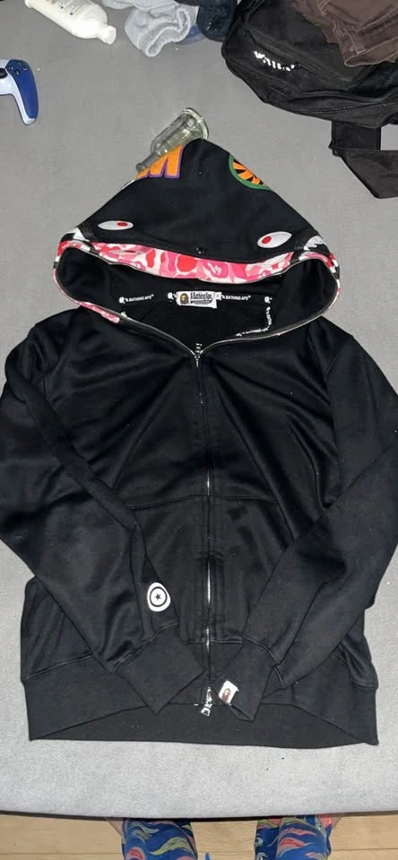 Black & Pink Double Hooded Bape Hoodie - photo 2