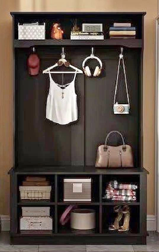 Farmhouse hall tree with storage bench