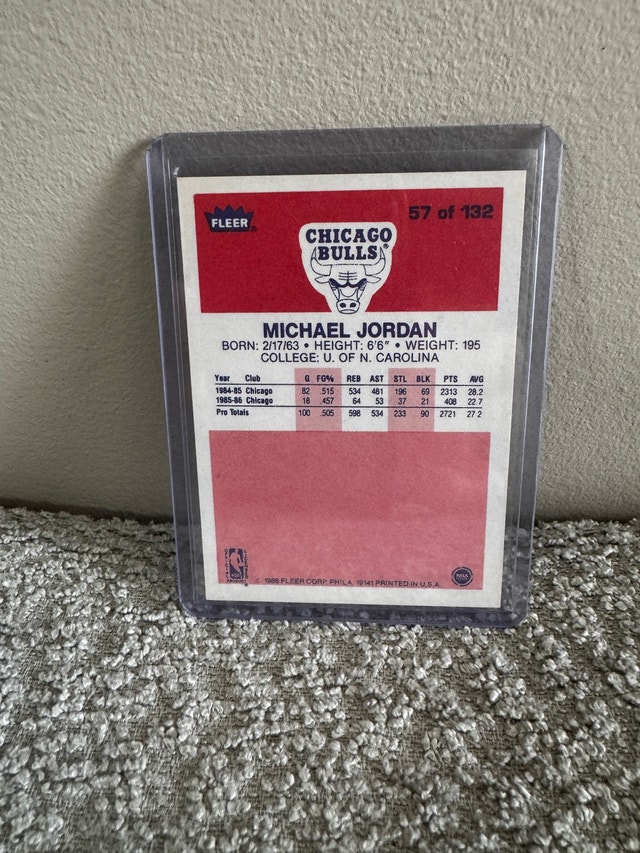 Michael Jordan 1986 fleer rookie REPRINT card - photo 3