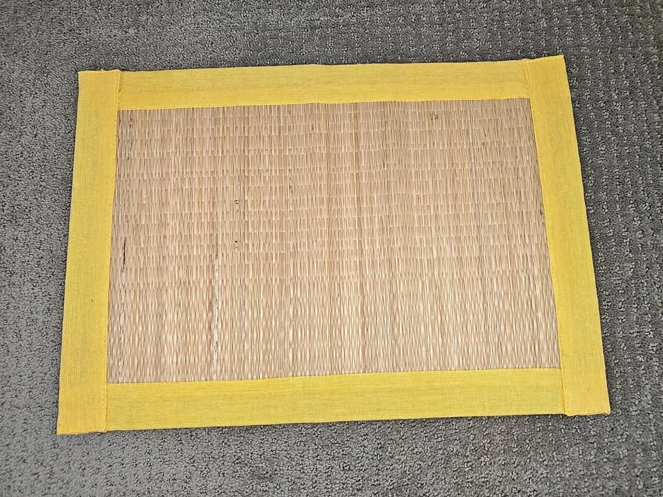 Natural Fiber Mat w/ Yellow Trim - Placemat / Decorative 18"x13"