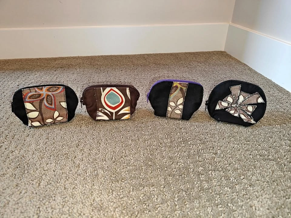 4 Small Handmade Canvas Zipper Pouch Coin Purse & Mini Wallet