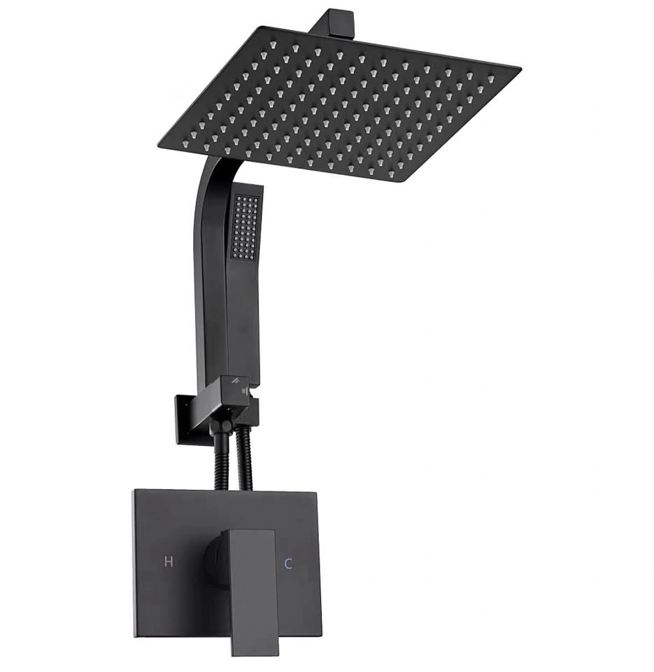 Matte Black 10” Rainfall Shower Faucet Set with Handheld Shower