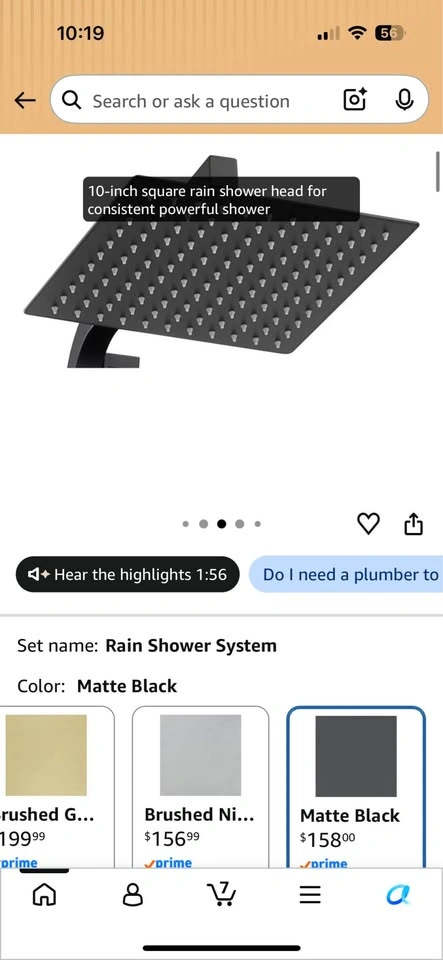 Matte Black 10” Rainfall Shower Faucet Set with Handheld Shower - photo 3