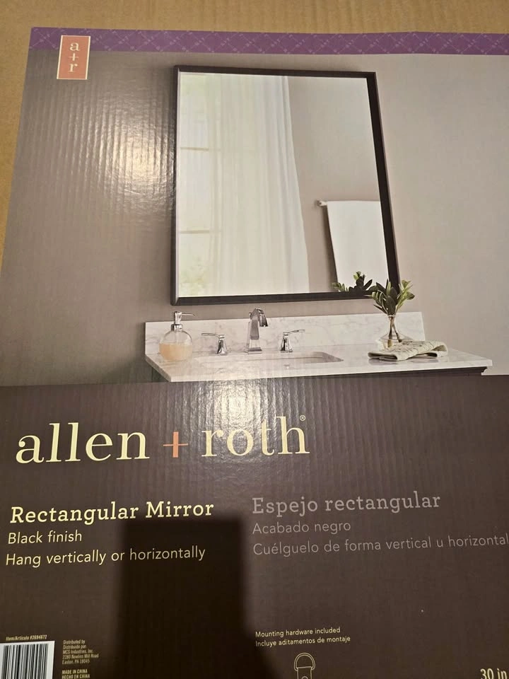 Brand New Black Bathroom Mirror 30” x 36”