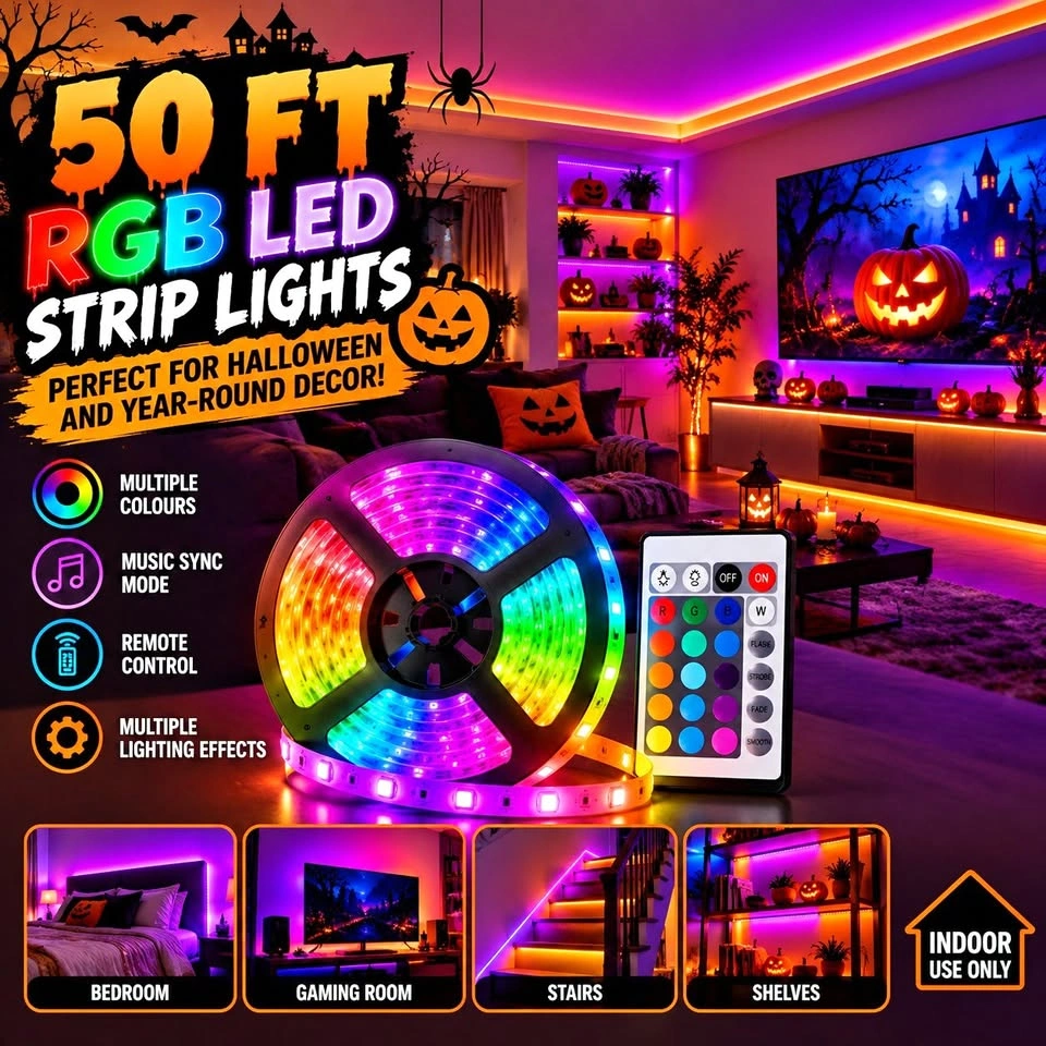 Halloween LED Strip Lights – 50FT RGB with Remote